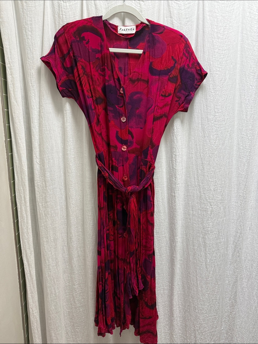Vintage Portara Red & Purple Floral Button-Front Dress